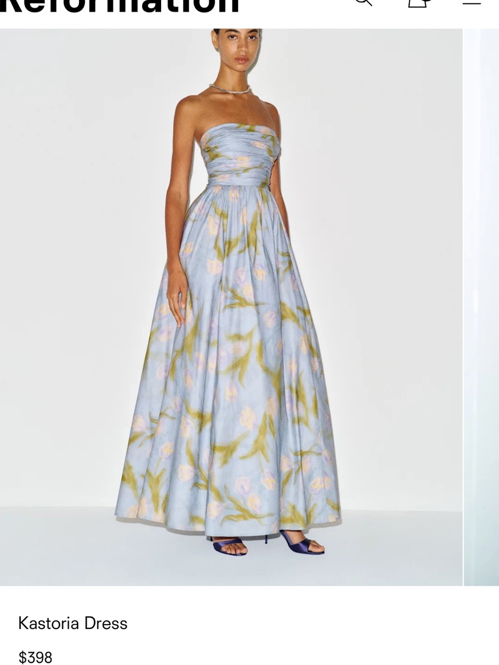 Reformation Strapless Pastel Blue Floral Maxi Dress